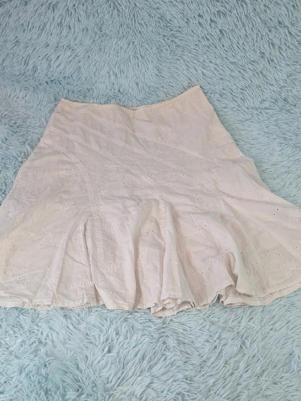 Women's White Eyelet Circle Skirt with Flared Hem